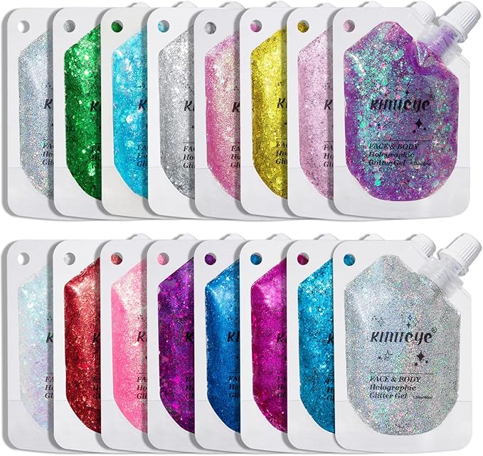 Pure Silver Face Body Glitter Gel Shimmer Makeup for Hair Clavicle Arm Nail Eyeshadow, Long Lasting Waterproof Holographic Mermaid Sequins for Outfit Rave Festival Party, 1.35oz, #10