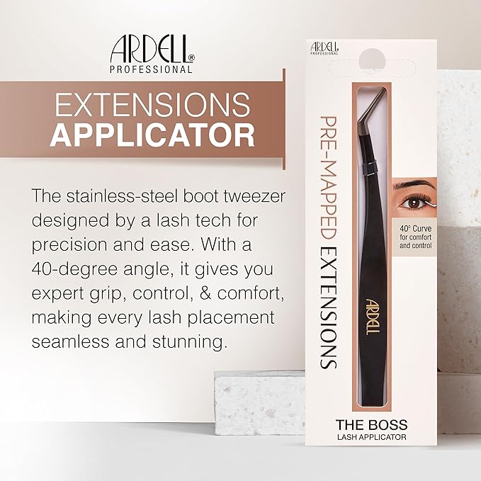 Ardell Pre-Mapped Lash Applicator Tool - 40° Curved Eyelash Tweezers for Precision and Comfort, Easy Application