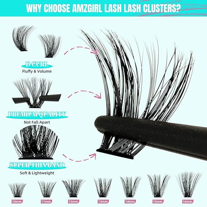 Lash Clusters Kit 320Pcs,100D DIY Individual Lashes Extension Kit,Lash Bond And Seal,Lash Remover For Eyelashes Extensions,Lash Applicator Tool For False Eyelash Cluster Kit At Home(D-Mix10-16mm)