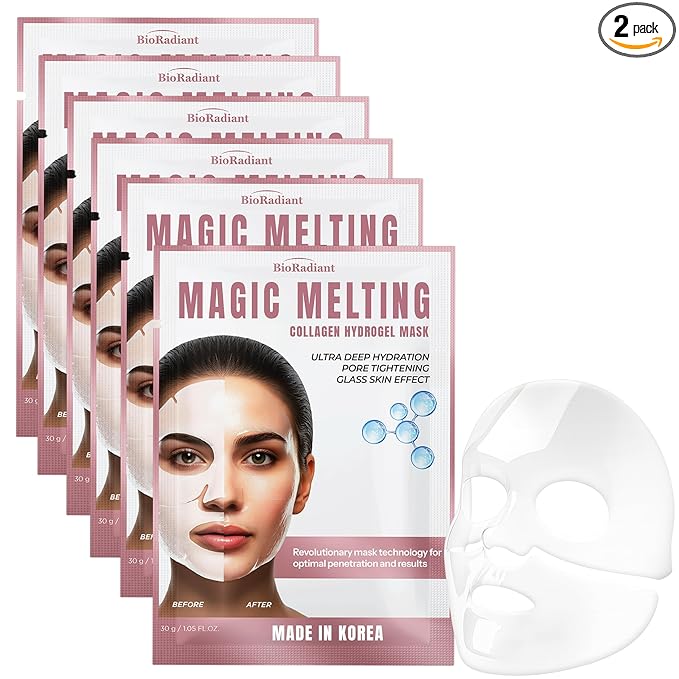 Hydrogel Collagen Face Mask – Firming & Hydrating Overnight Sheet For Dry Skin & Fine Lines – Dermatologist Tested, Anti-Aging, Korean Skin Care, Clean Beauty, Non-GMO – Pack of 6