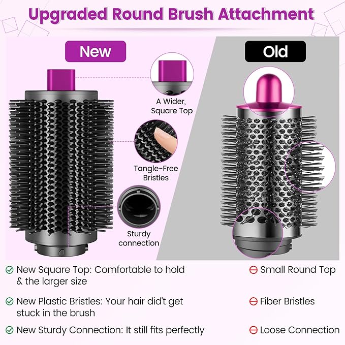 Upgraded Large Round Volumizing Brush Attachment for Dyson Airwrap HS01/05/08, Round Brush for Dyson Air wrap Accessories for Straighten Fast Dry Big Curls Add Volume