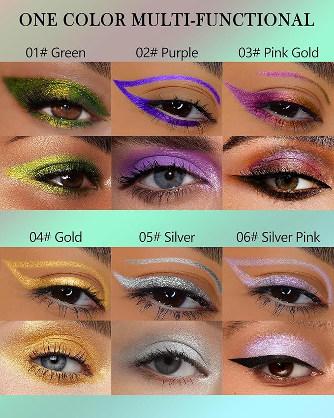 Chameleon Gel Eyeliner Pencil-1pcs Silver Pink Metallic High Pigmented Glitter Eye Liner Pen, Long Lasting Waterproof, Color Changing Shimmer Eyeshadow Pencil, Christmas Makeup Gift for Women-06