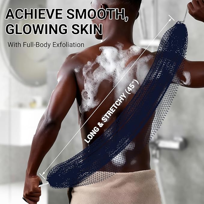 African Net Sponge Authentic for Exfoliating - Extra Knots for Deep Cleansing & Back Scrubbing - Body Scrubber Washcloth for Women & Men - Daily Shower Exfoliator for Smooth, Glowing Skin(Blue)