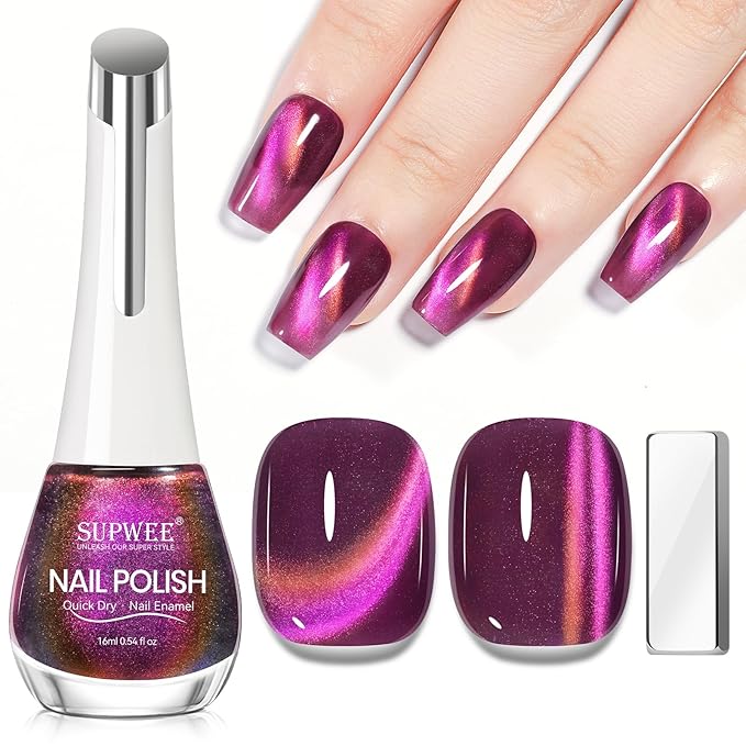Cateye Nail Polish Quick Dry, Multi-color Magnetic Nail Lacquer with Magnet Air Fast Dry Manicure DIY Salon 16ml/0.54 oz