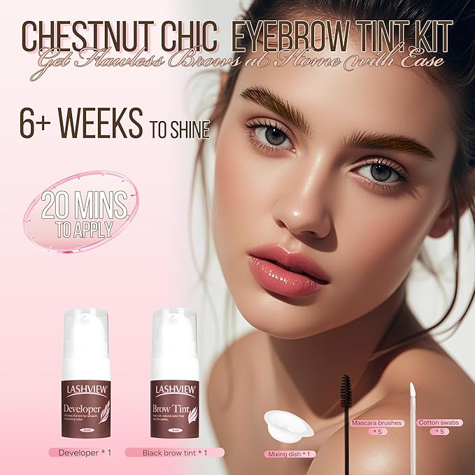 LASHVIEW Brow Color Kit with Natural Effects Long Lasting Lasts 4 Weeks Easy to Use for Salon & Home Use(Brown)
