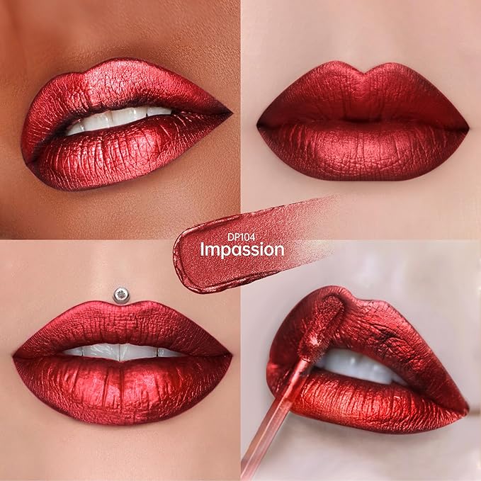 Depuplum 3Pc Lipsticks Set for Women Metallic Lipstick Long Lasting Dark Red Bronze Burgundy Lip Gloss, Metal Shine Lightweight Hydrating Full Coverage Lip Color, DP103/104/107