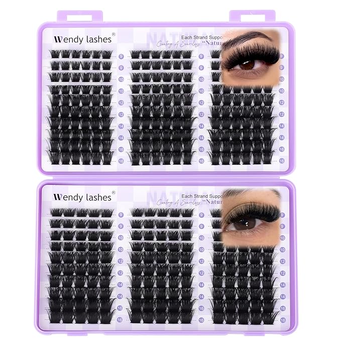 WENDY LASHES Clusters 150D+200D Eyelash Clusters 330PCS 9-16mm D Curl Natural Lashes Fluffy Wispy False Eyelashes DIY Cluster Eyelash Extensions