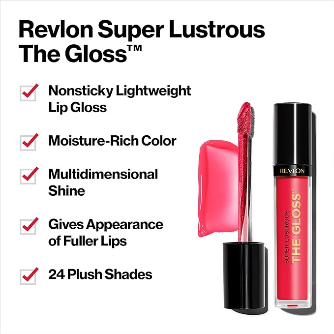 REVLON Super Lustrous Lip Gloss,Non-Sticky,Hydrating,High Shine Finish,215 Super Natural,0.13 oz,(Pack of 2)