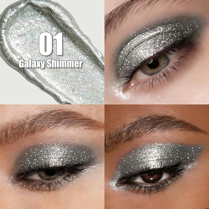 QIC Liquid Glitter Eyeshadow, Metallic & Shimmer Finish, Long Lasting, Non-Creasing, Smudge-proof, Lightweight Formula Liquid Eyeshadow for All Skin Tones, Buildable Color (01 Milky Way)