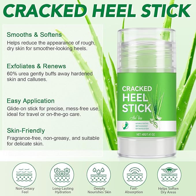 Cracked Heel Urea Stick,Aloe vera Scent,Foot Care Cream 60 Percent Stick,Maximum Strength Urea Cream for Feet,Moisturizer and Hydrates Dry Cracked Feet, Knees, Elbows, Hands