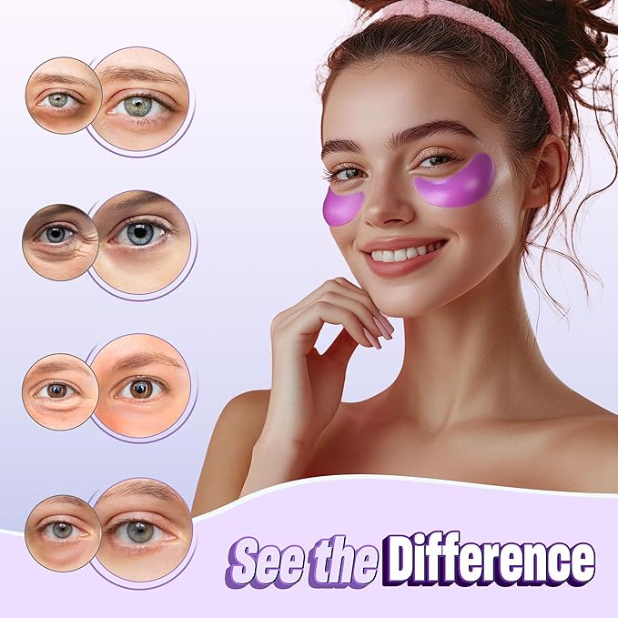 NAZANO Under Eye Patches - 60 Pack for Puffy Eyes, Dark Circles, Bags & Wrinkles with Hydrolyzed Collagen & Hyaluronic Acid - Eye Care Pads for Daily Skincare (Purple)