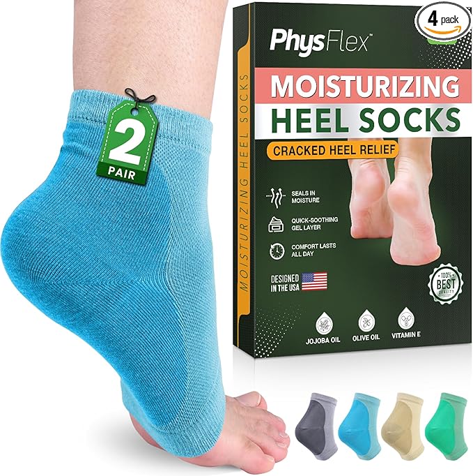 Moisturizing Heel Socks for Cracked Heels - Gel Socks for Dry Cracked Feet Repair - Silicone Socks for Women’s Foot Treatment & Overnight Hydration (Turquoise, 2-Pair)