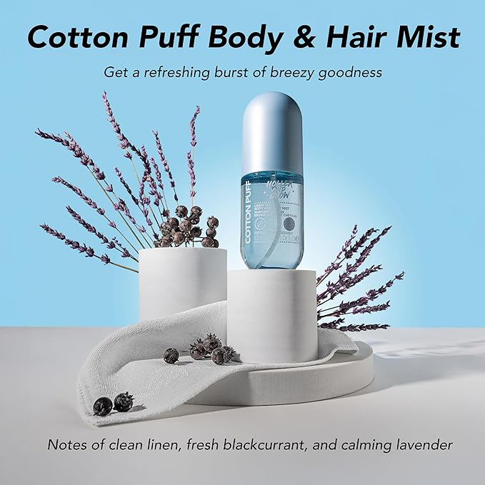 Holler And Glow Mood Boosting Cotton Puff Body & Hair Mist, Body Spray, Teen Girls Spritz, Long Lasting, Linen, Fresh Scented, Water Based Fragrance For Tweens, Clean & Gentle Formula, 3.38 Fl Oz