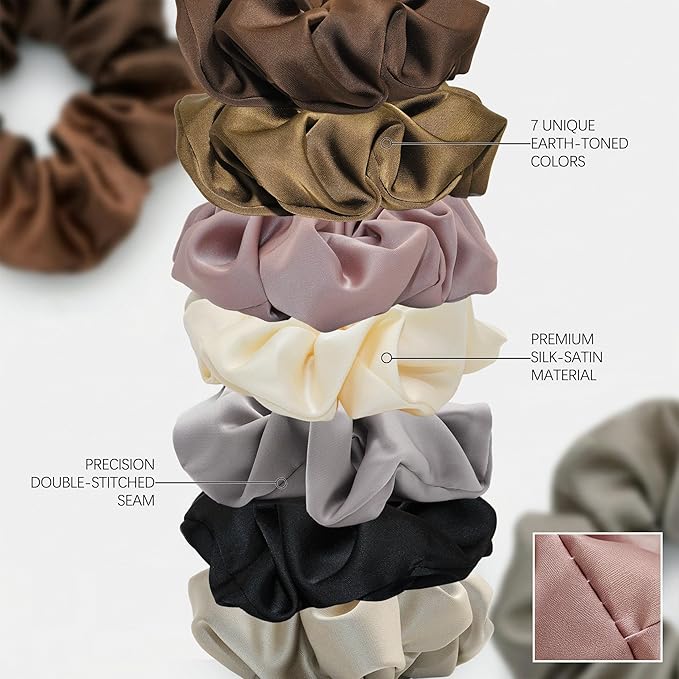 7PCS Premium Big Satin Hair Scrunchies for Women, 5 Inch Large Soft Scrunchies Hair Ties for Thick Hair, Elastic Ponytail Holders Hair Accessories for Women, Neutral