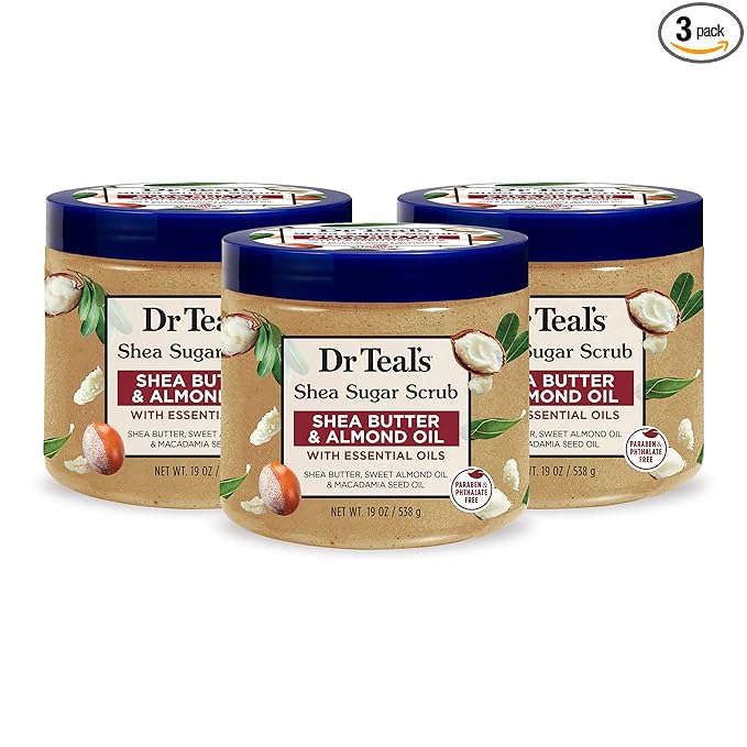 Dr Teal's Shea Sugar Body Scrub, Shea Butter with Almond Oil & Essential Oils, 19 oz (Pack of 3)