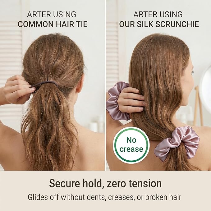 ZLYC 100% Mulberry Silk Hair Tie Scrunchie 19 Momme Gentle Creaseless Dent-Free Ponytail Holder for Women, 6cm Solid Pale Dusty Pink