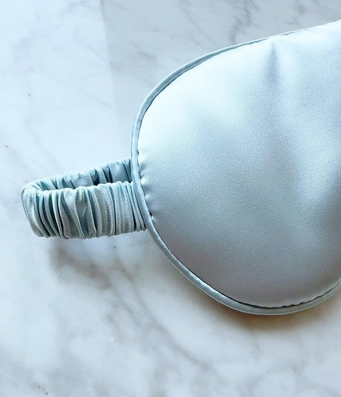 [1 Pack] QSYW Sleep Masks, Satin Eye Mask for Sleeping - Silky Eye Masks Bulk with Storage Bag & Elastic Strap, Light Blue