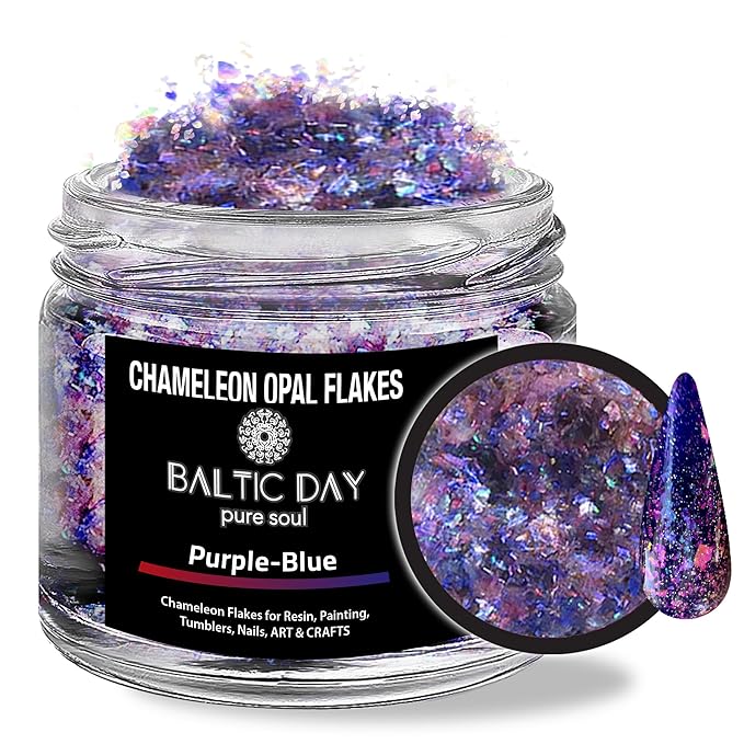 BALTIC DAY Chameleon Opal Flakes [Purple/Blue] – Color Shift Mica Pigment Powder for Epoxy Resin, Tumblers, Nail Art, Eyeshadow, Makeup, Molds, and More – Chrome Color Shift Powder