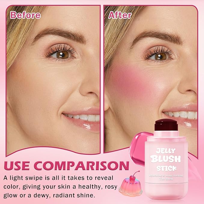 Jelly Blush for Checks,Eyes & Lip Stain 3-in-1 Long-Lasting Hydrating Jelly Tint Lightweight Sheer Blush Buildable Color Lip Tint Face Blushes Makeup# Berry Red