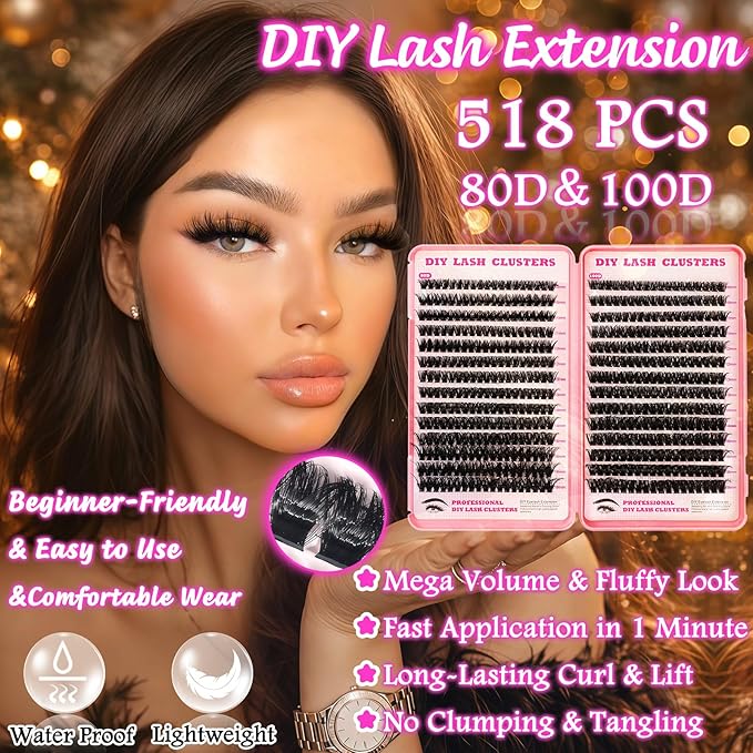 Manga Lash Clusters Kit, 336 Pcs Fluffy Eyelash Clusters Extensions 200D+200D D Curl Individual Wispy False Eyelashes Kit with Lash Bond, Lash Remover, Lash Tweezers, Lash Brush (Lash Clusters10-18mm)