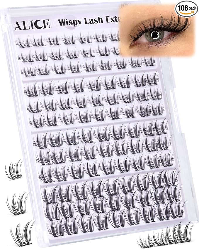 ALICE Manga Lash Clusters Natural Wispy 8-14mm Eyelash Clusters with Spikes Cluster Eyelash Extensions Spiky Invisible Band Cluster Lashes Anime Individual Lashes 108pcs