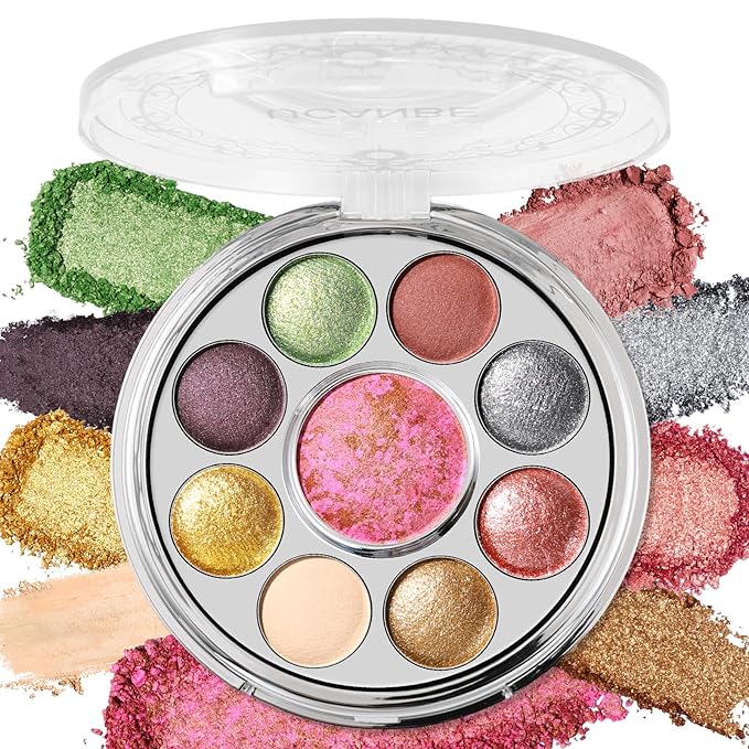 UCANBE Baked Eyeshadow & Blush Palette, High Pigmented Blendable Matte Metallic Shimmer Baked Eye Shadow & Cheek Makeup Palette, Rotating Compact Design Makeup Gift, 01 Medieval Banquet
