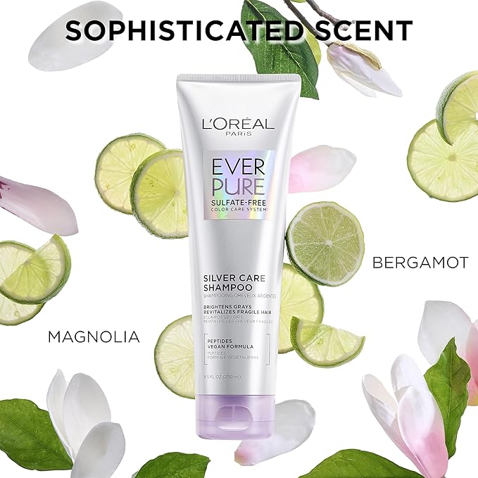 L'Oreal Paris EverPure Silver Care Sulfate Free Shampoo and Conditioner Set,Nourishing Vegan Formula with Peptides for Brightening Gray Hair,1 Kit,(Pack of 3)