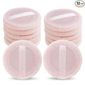 Sibba 12 Pcs Loose Powder Make Up Puff Pink Cotton Pads Face Body Makeup Velour with Ribbon Applicators Setting Round Make Up Eyeshadow Concealer Cosmetics Sponge