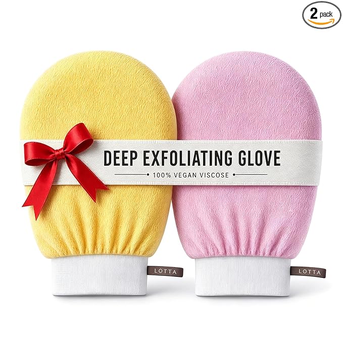 LOTTA Deep Exfoliating Mitt 2pcs - Body Scrub Korean Gloves for Dead Skin Removal & Keratosis Pilaris Treatment - Improve Skin Tone, Body Exfoliator for Shower & Skincare Routine