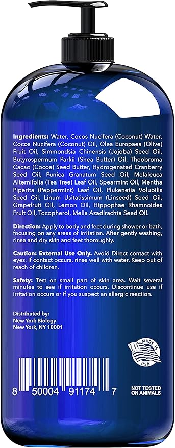 New York Biology Tea Tree Body Wash with Tea Tree Mint Body Wash for Men and Women - Helps Jock Itch & Itchy Skin, Nail Fungus, Athletes Foot, Eczema & Body Odor, Ringworms – 16 Fl Oz