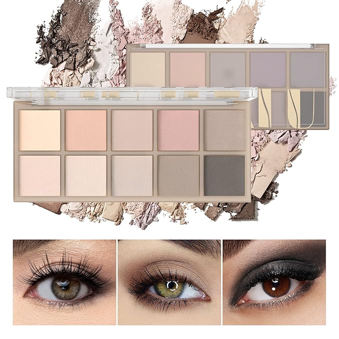 Sulily 10 Colors Matte Eyeshadow Palette, Gray Taupe Brown Nude Eye Shadow Makeup, Neutral Smokey Eye Shadowfor Older Women, Blendable,Long Lasting Waterproof Professional Beauty Makeup Kit, Cement