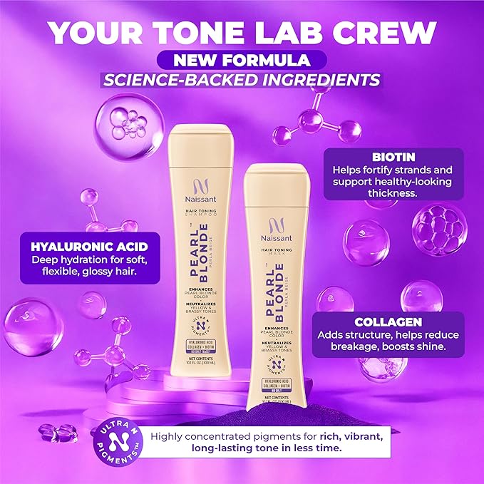 naissant Pearl Blonde Hair Purple Toning Mask | Ultra High-Purity Pigments | Neutralizes Yellow & Brassy Tones | Hyaluronic Acid, Collagen & Biotin | Paraben, Ammonia & Sulfate Free | 10.1 Fl. Oz