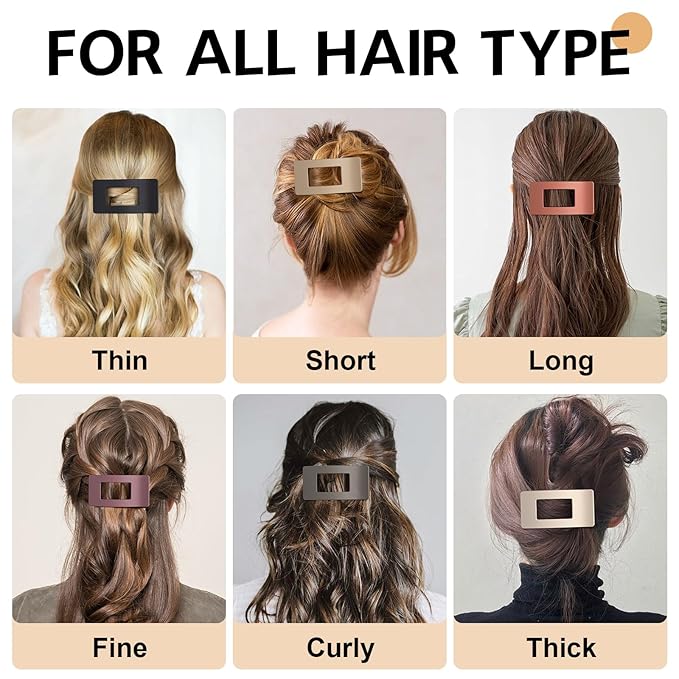 8 Pack Flat Claw Clips for Women - Matte No Slip Hair Clips for Thick & Thin Hair, Large French Claw Clips Strong Hold Styling Accessories