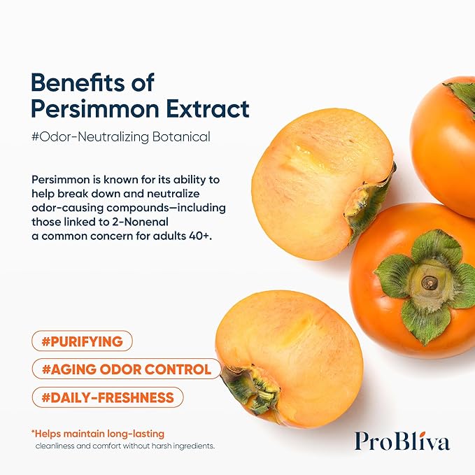 ProBliva Persimmon Body Wash & Soap for Aging Odor: Purifying & Odor-Neutralizing (500mL) for Older People Smell with Tea Tree Oil & Green Tea - Japanese Deodorizing & Eliminator for Adults & Seniors
