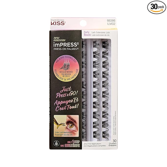 Kiss Impress False Eyelashes, Lash Clusters, Falsies, 'Curly', 10mm-14mm, Includes 30 Clusters, Contact Lens Friendly, Easy to Apply, Reusable Strip Lashes