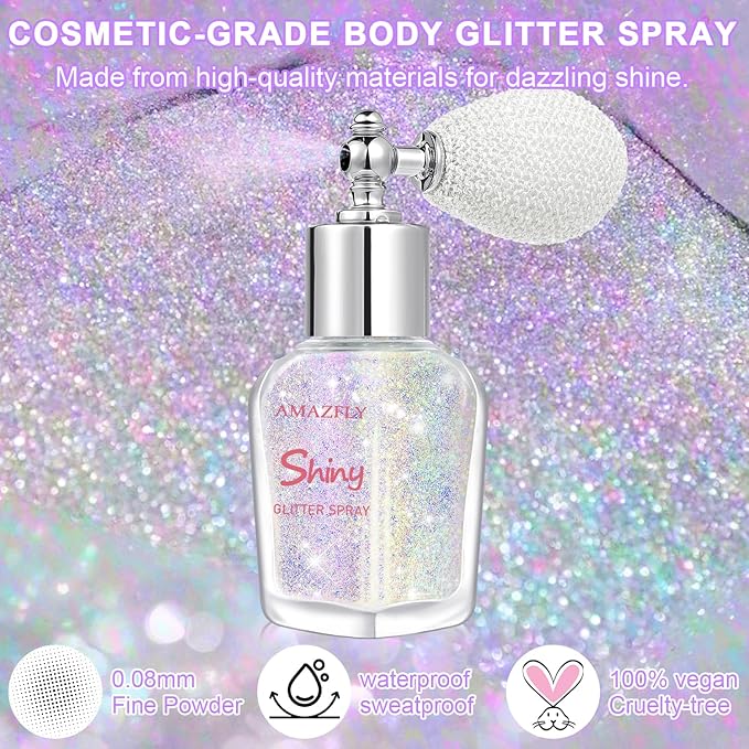 Hair and Body Glitter Spray, Shimmering Powder Sparkle Powder Makeup, Glitter Loose Sparkle Makeup for Body Highlighter,Festival Prom Rave Accessories (Iridescent-Violet)