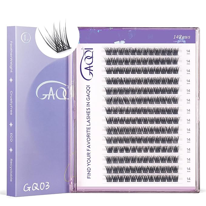 GAQQI Lash Clusters, GQ03 False Eyelashes DIY Lash Extensions D Curve 168PCS Cluster Lashes 14MM, Wispy and Natural Look (GQ03,D,14mm)