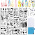 Biutee 16PCS Nail Stamping Plates Nail Stamper Kit with Nail Stamper, Scraper & Storage Bag, Nail Stamping Kit Nail Art Stamping Plates with Butterfly Flower Leaf Bowknot Design for DIY Nail Art