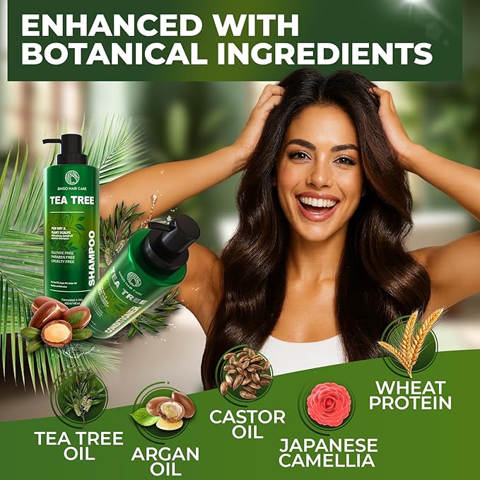 Tea Tree Shampoo and Conditioner Set - Sulfate Free, Anti Dandruff Hair Care for Men and Women - Cleansing Formula for Itchy Scalp and Oil Control - 14 Fl Oz (Set of 2)