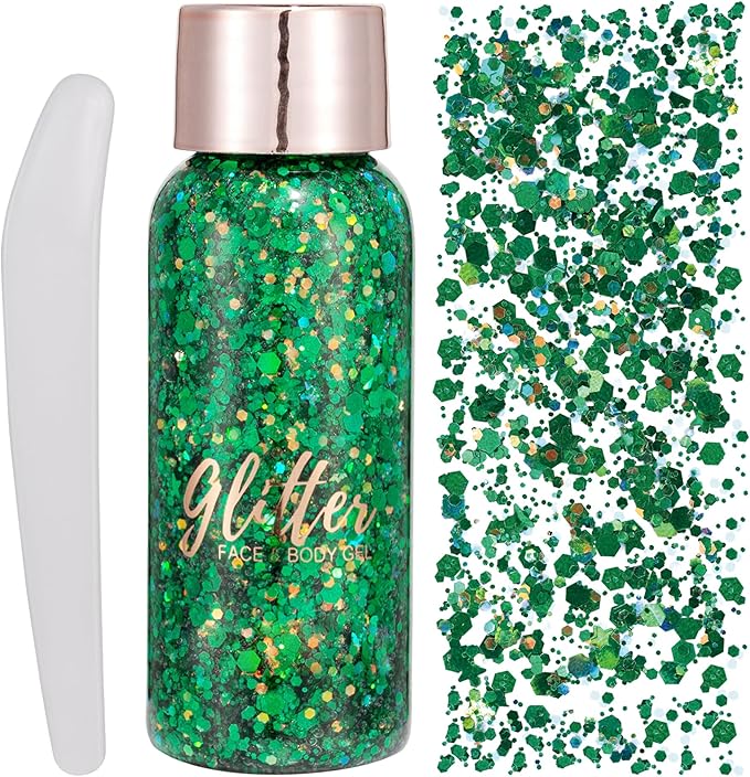Mermaid Sequins Chunky Glitter Liquid Eyeshadow Glitter Body Gel Festival Glitter Cosmetic Face Hair Nails Makeup Long Lasting Sparkling 30g (#109 Christmas Green)