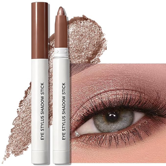 Plum Bronze Shimmer Eyeshadow Stick, Cream Eye Shadow Stick Waterproof Long Lasting Multi-Use Eyeliner Pencil, Smooth Blendable High Pigmented Precision Eye Crayon Makeup with Built-in Sharpener