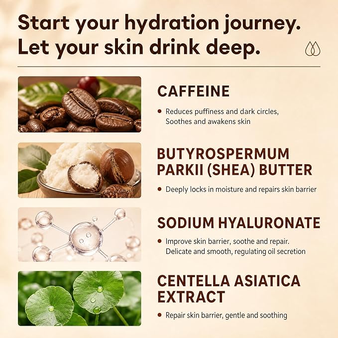 Caffeine Eye Cream, Under Eye Cream for Dark Circles Puffiness and Wrinkles Eye Bags, Multi Peptide Moisturizer Brightens Night Formula Caffeine Eyecream with Cooling Metal Tip, 0.75 fl oz