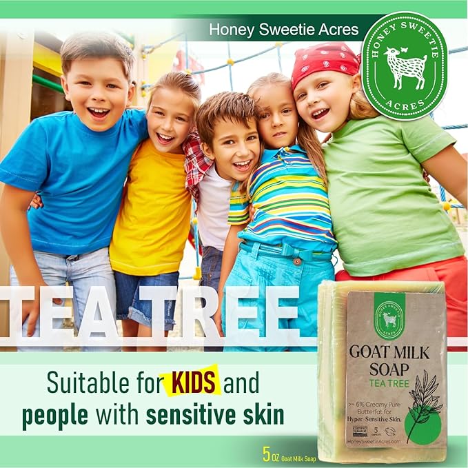 Honey Sweetie Acres Tea Tree Goat Milk Soap - Handmade 5 oz Bar, Made with Natural Ingredients, Moisturizing & Gentle, Made in the USA