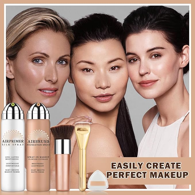 AIUEO Airbrush Foundation Makeup Spray Airbrush Spray Makeup Primer,Full Coverage Air Brush Foundation for Radiant Finish-02 Beige