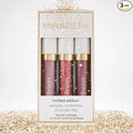 Mirabella 3 Pack Lip Gloss Trio - Highly Pigmented Shimmer Lip Gloss Non Sticky with Hydrating Medical Grade Lanolin for Chapped Lips, Lip Gloss for Women Set of 3 Shades