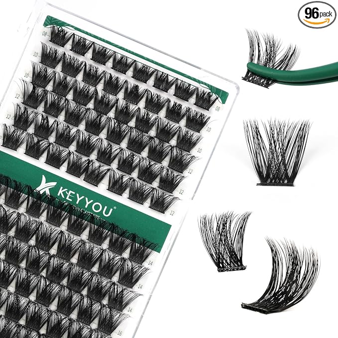 Lash Clusters 96pcs Individual Lashes Y02 D Curl 10-18MIX Cluster Lashes KEYYOU Volume Wispy Lash Extension Soft&Comfortable Easy DIY at Home(Y02,D-10-18MIX)