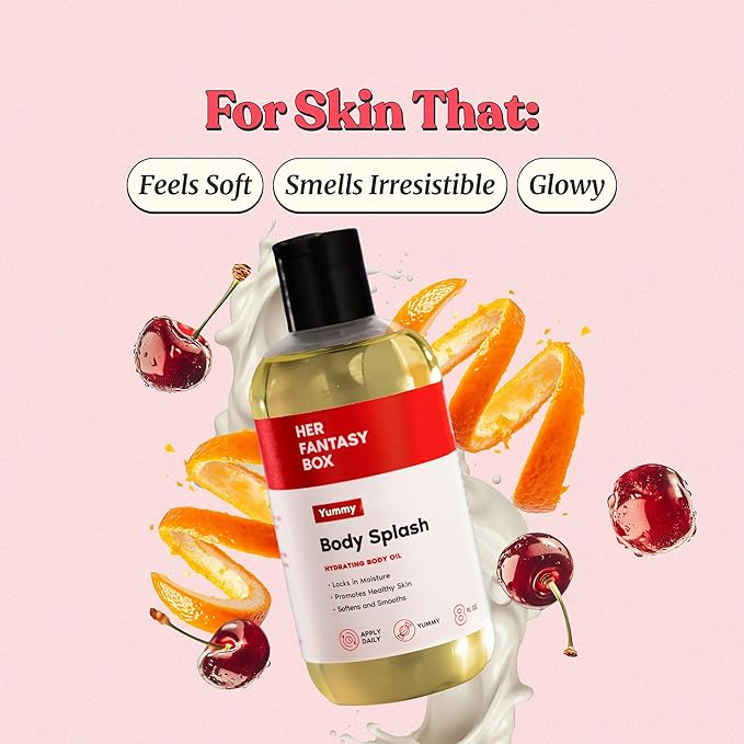 Her Fantasy Box | Body Splash Hydrating Body Oil (Yummy) - Moisturizing, Non-Greasy Formula for Soft, Smooth Skin - All-Natural, Lightweight & Nourishing (Pack of 2)