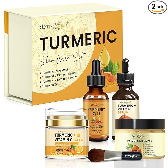 Glow Boosting Moisturizer- Anti-Aging, Reduce Acne, Dark Spot Remover, Hydrates & Controlling Oil & Refining Pores Turmeric Mask - Set of 4 (Turmeric Complete Set)