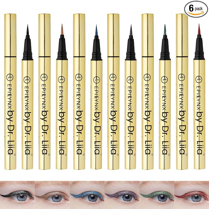 EPILYNX Liquid Eyeliner - Hypoallergenic Eyeliner with Fine Brush Tip, Long-Lasting Waterproof Eye Liner - Cruelty-Free, Vegan, Gluten-Free, Smooth Liquid Eye Liner - 6 Shades Gift Set