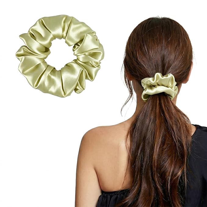 ZLYC 100% Mulberry Silk Scrunchie 19 Momme Gentle Creaseless Hair Tie for Women Dent-Free Ponytail Holder, 3.5cm Solid Sage Green